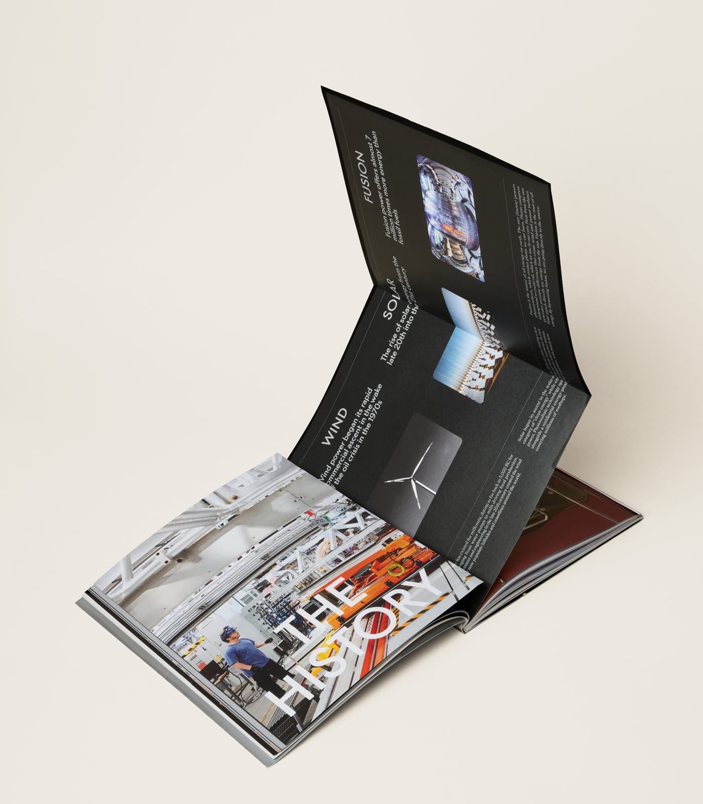 Magazine spread with trifold