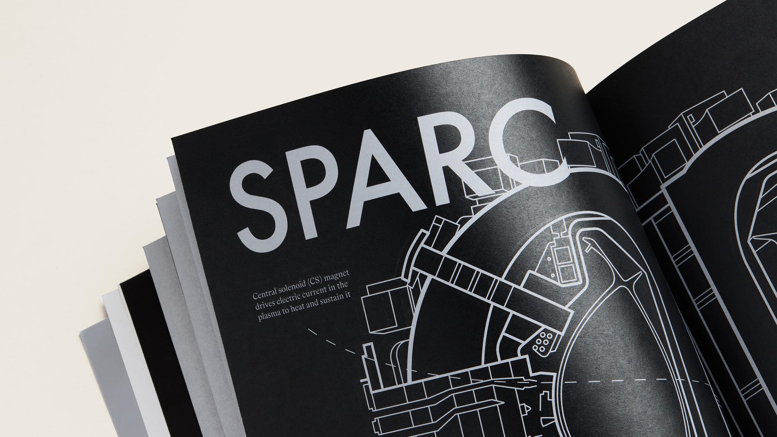 Spread of magazine, closeup on page with the text SPARC written on black and white diagram